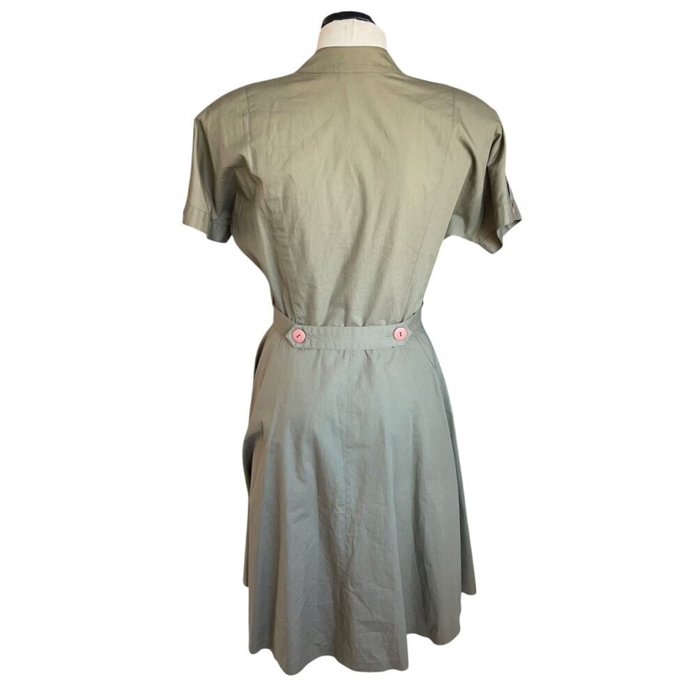 Le Crillon Womens Cotton Button Front A-line Dress Size 6 Khaki Tan Vintage - Picture 3 of 13